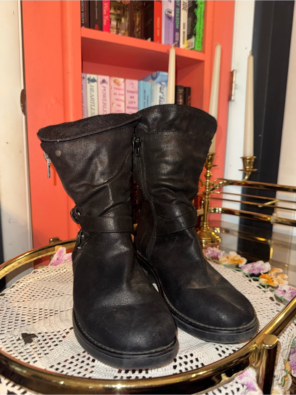 Carlos by Carlos Santana Black Mid-Calf Leather Heeled Boots